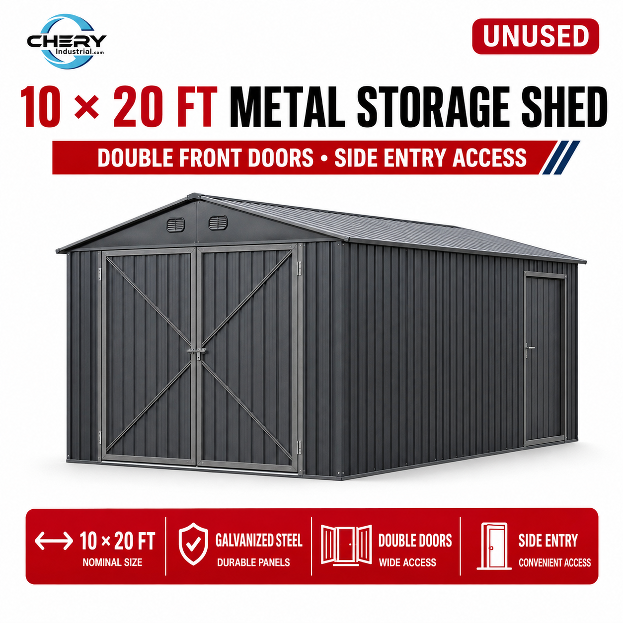 Unused Metal Storage Shed 10x20FT (MSRP: $1,999)