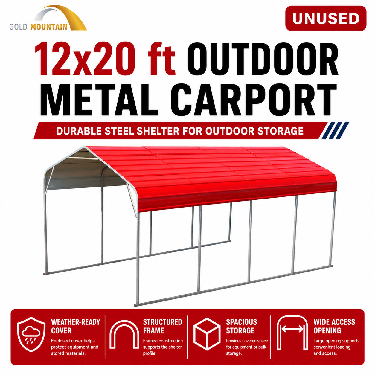 Unused Steel Carport 12x20ft 1.525m Arch space (MSRP: $2,000)