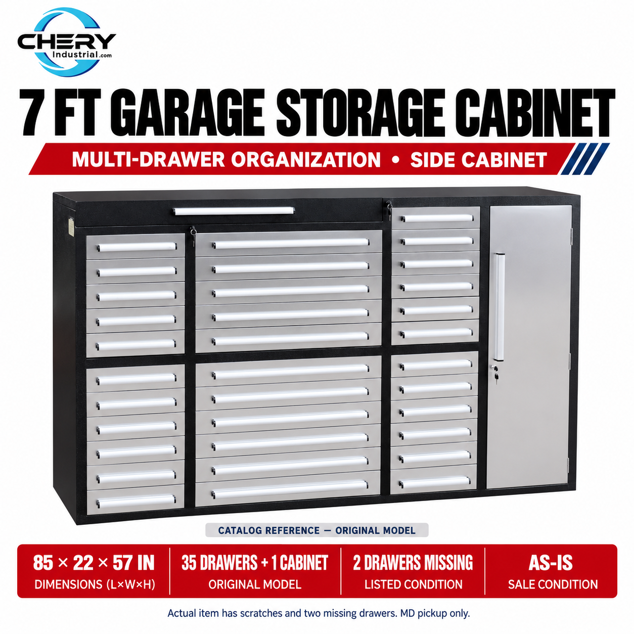 Unused 7ft Garage Storage Cabinet (35 Drawers & 1 Cabinet)