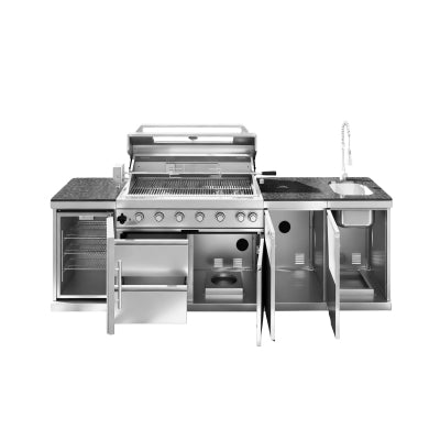 Unused 101" 6-Burner 85,000 BTU Outdoor Kitchen Island Grill with Storage Cabinets & Drawers
