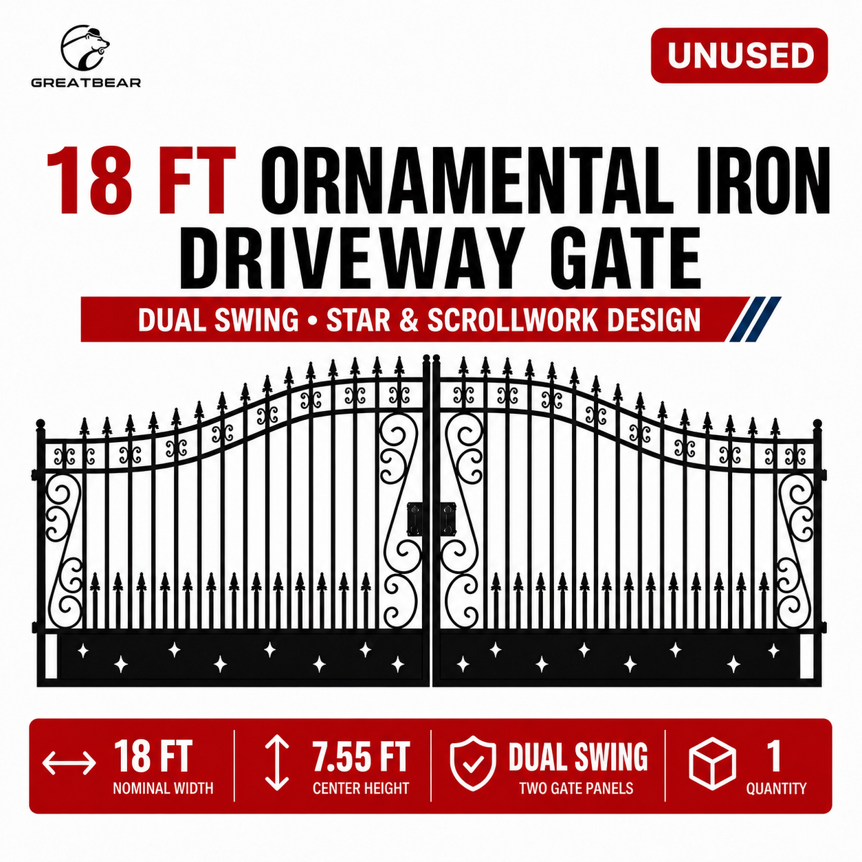 Unused Greatbear 18ft Iron Gate. artwork Star in the Middle - EPE foam (MSRP: $2,400)