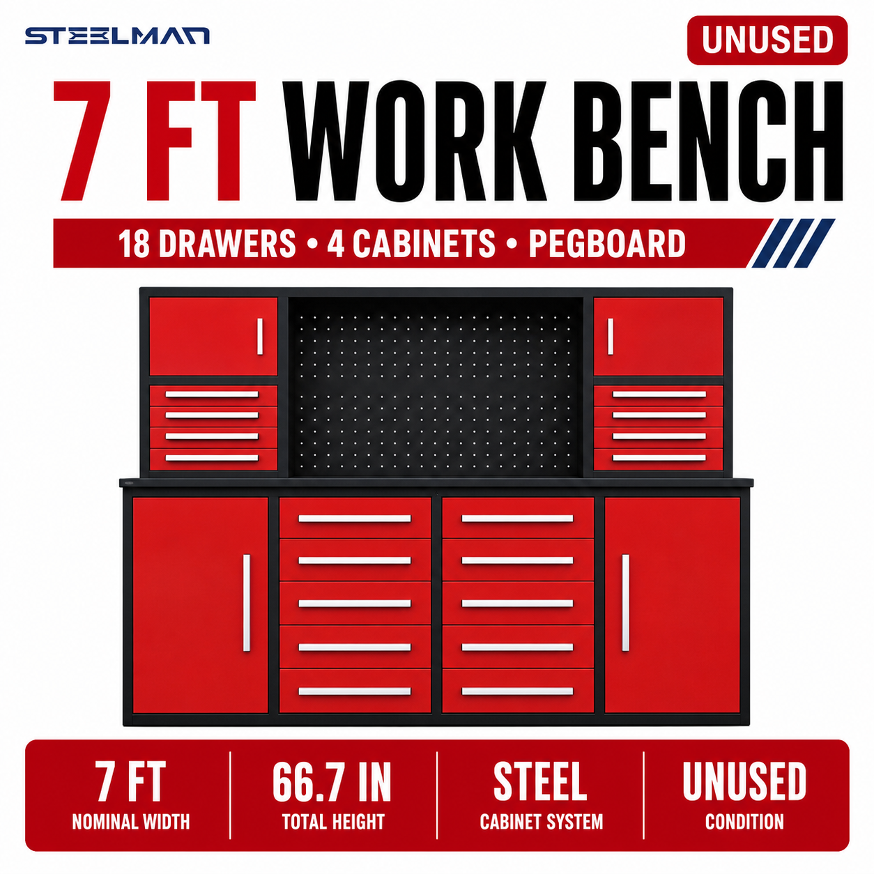 Unused Chery Industrial Work Bench 7ft-18D Red (MSRP: $2,999)