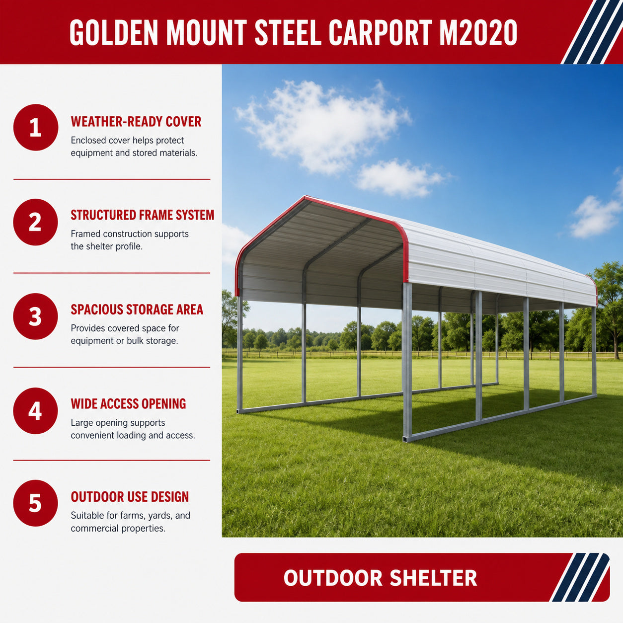 Unused Golden Mount Steel Carport M2020 (MSRP: $2,900)