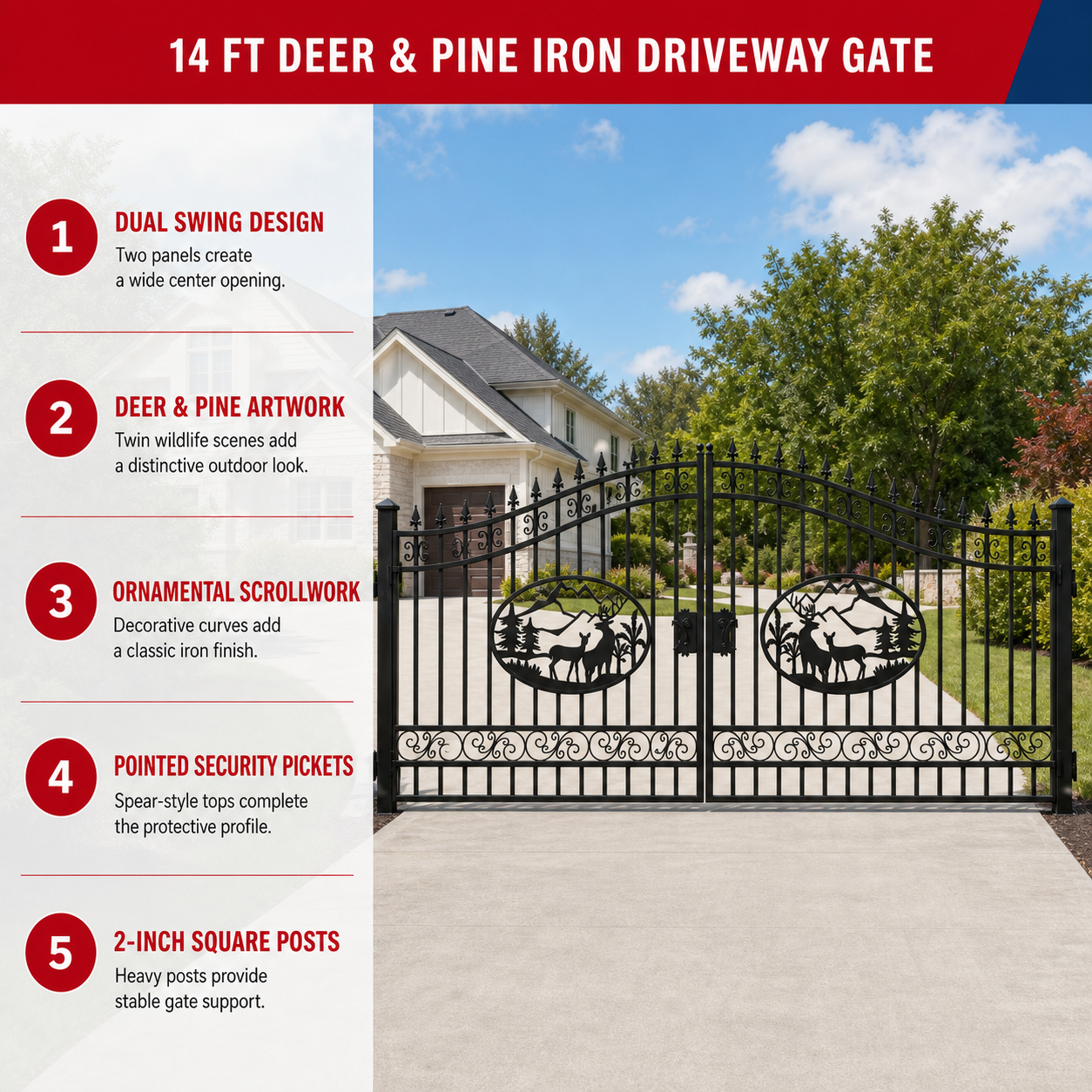 Unused Greatbear Iron Gate 14' - Deer & Pine (Deer Decor) - EPE foam (MSRP: $2,400)