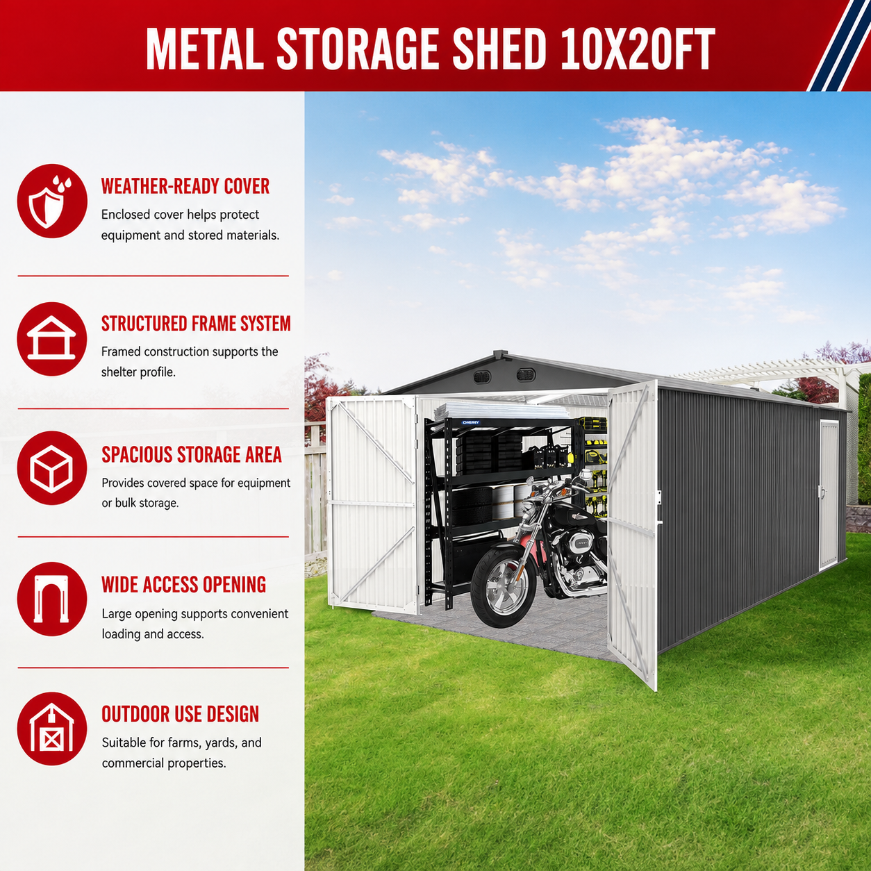 Unused Metal Storage Shed 10x20FT (MSRP: $1,999)