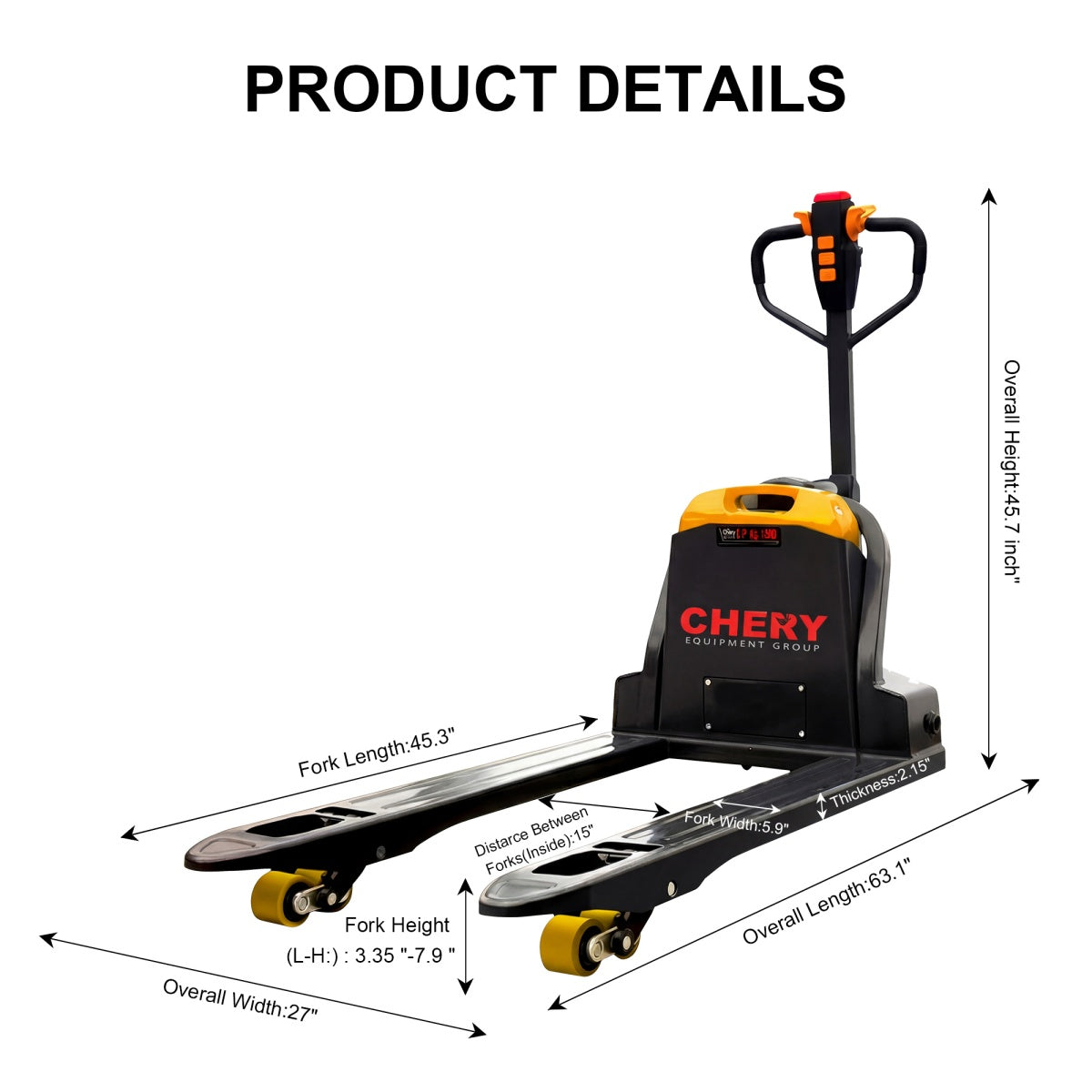Unused 4400lbs Electric Pallet Jack, 45"x27" Fork