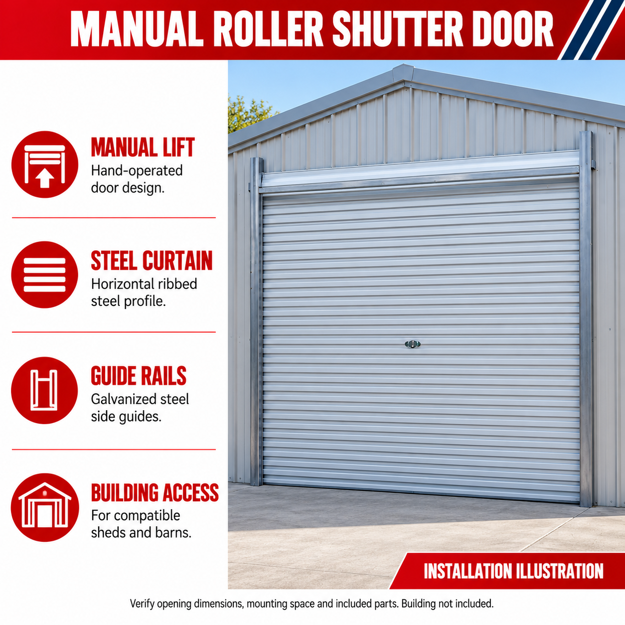 Unused 8.5' x 8.5' Steel Roller Shutter Door