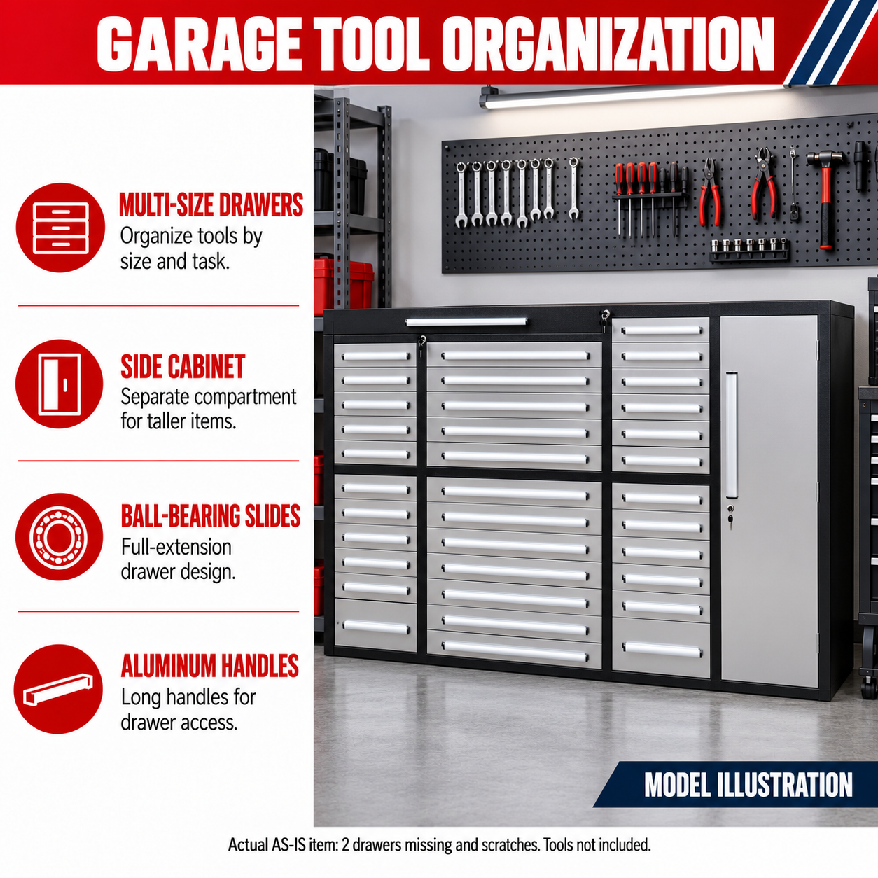 Unused 7ft Garage Storage Cabinet (35 Drawers & 1 Cabinet)
