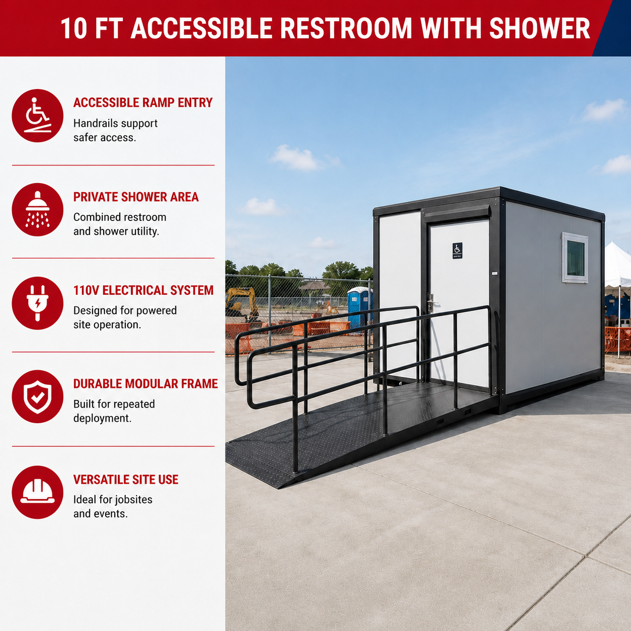 Unused Bastone Mobile Toilets For Disabled (10FT) (MSRP: $11,000)