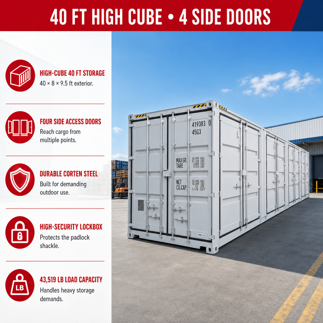 Unused High Cube Two Doors Container 40' with Logo (MSRP: $15,000)