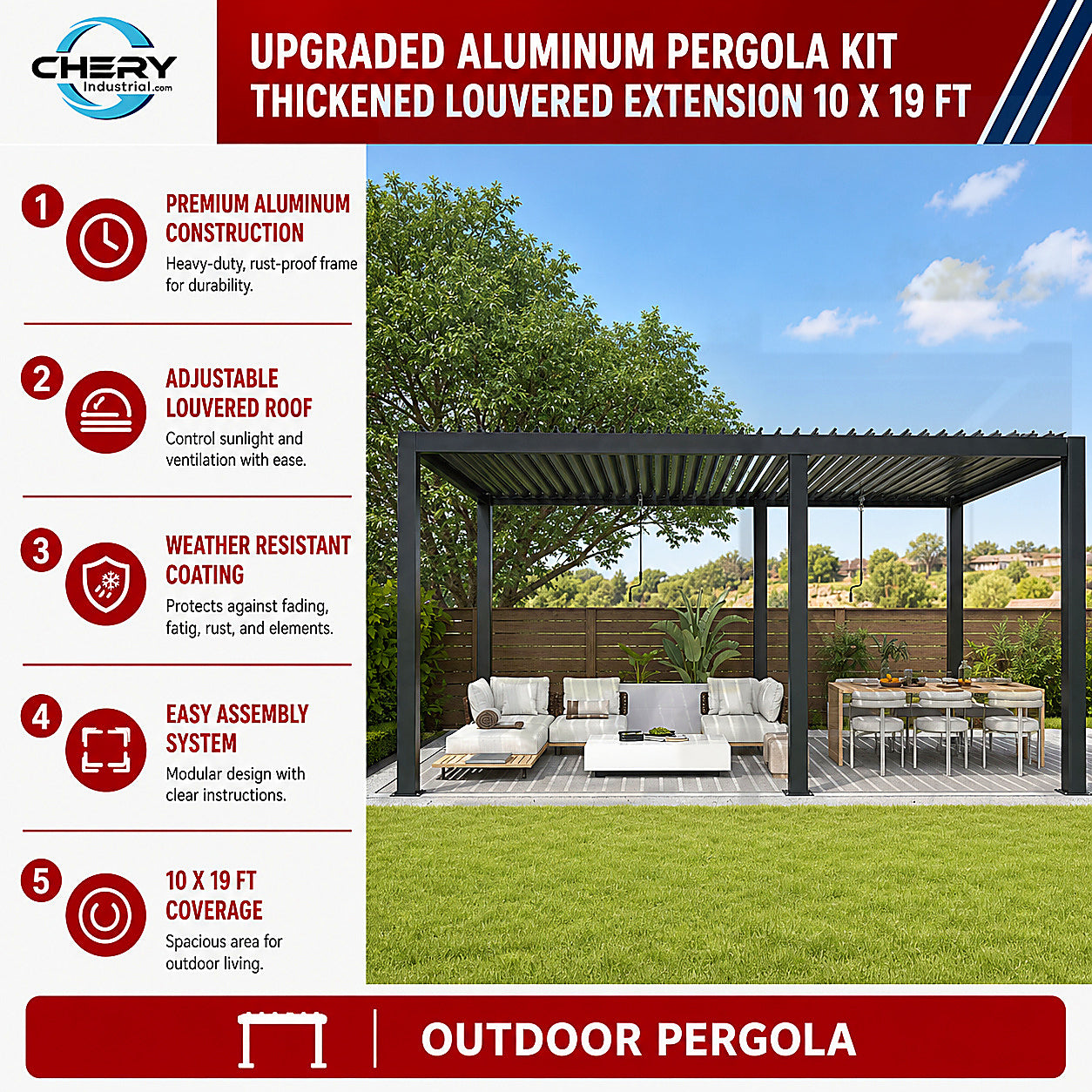 Unused Upgraded Aluminum Pergola Kit Thickened Louvered Extension 10 x 19 ft