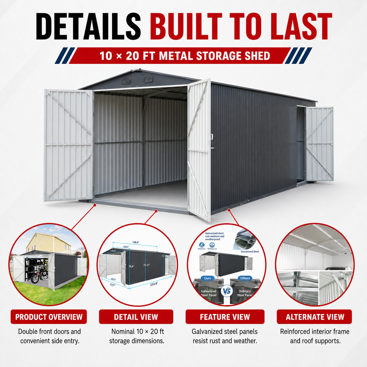 Unused Metal Storage Shed 10x20FT (MSRP: $1,999)