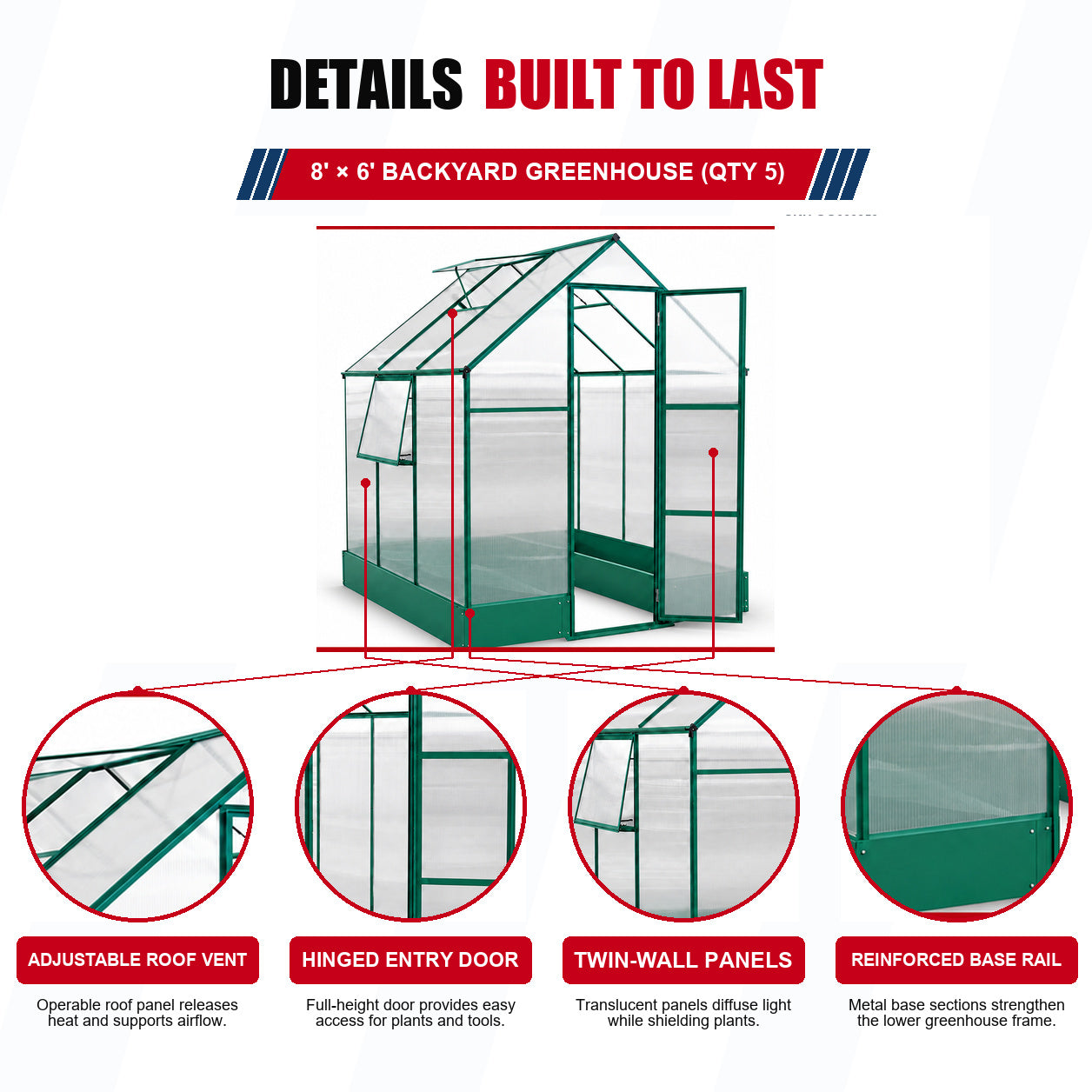 Qty of (5) Unused Greenhouse 8'x6' (MSRP: $3450)