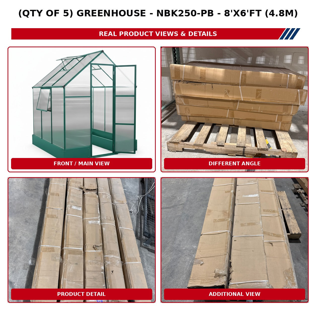 Qty of (5) Unused Greenhouse 8'x6' (MSRP: $3450)