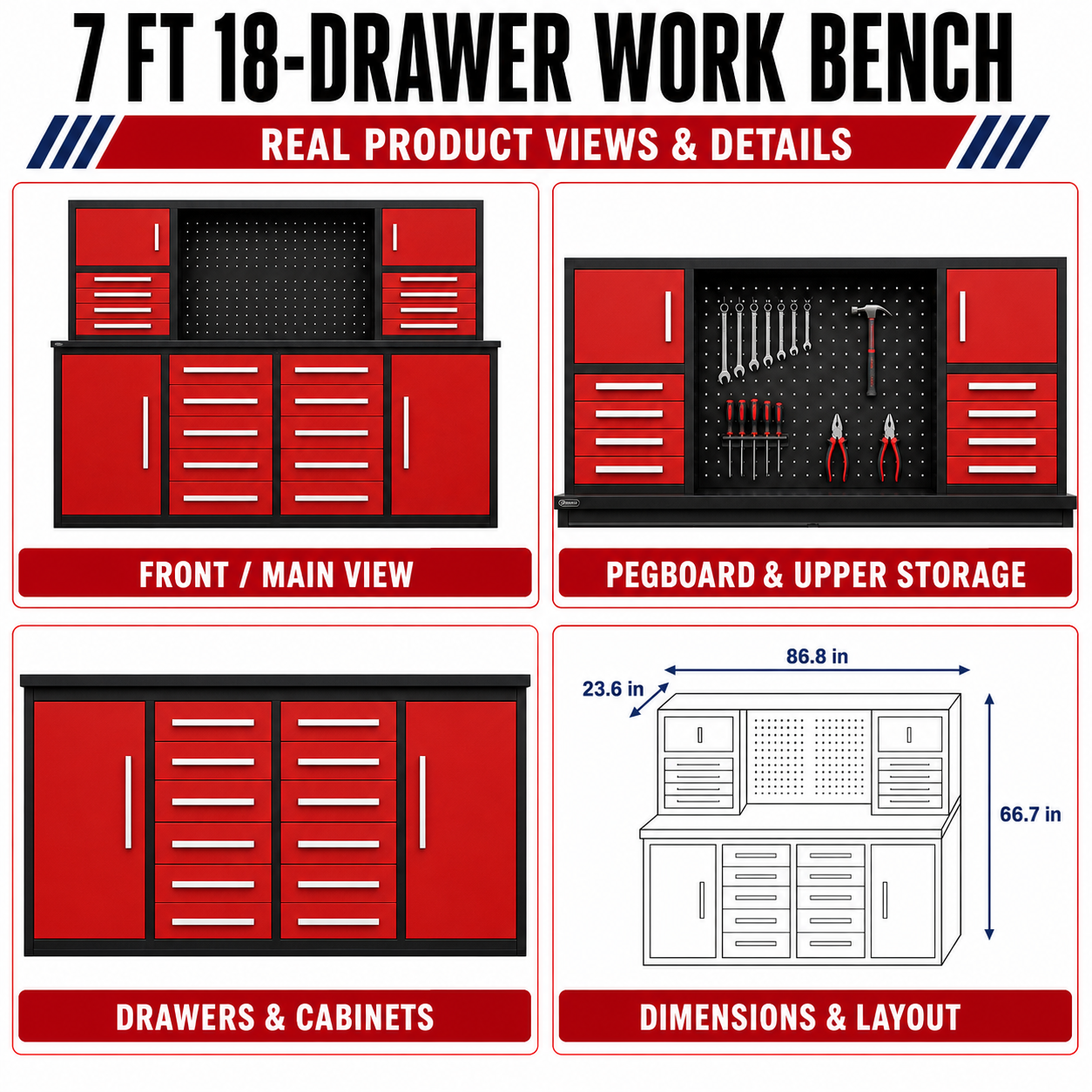 Unused Chery Industrial Work Bench 7ft-18D Red (MSRP: $2,999)