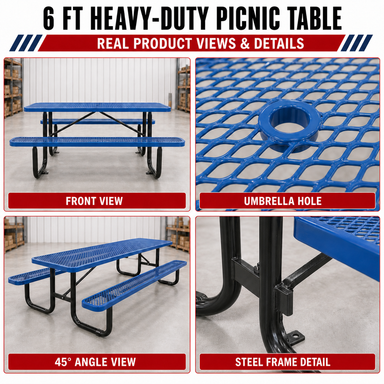 Unused 8ft picnic table with umbrella hole Blue Box1 (MSRP: $950)
