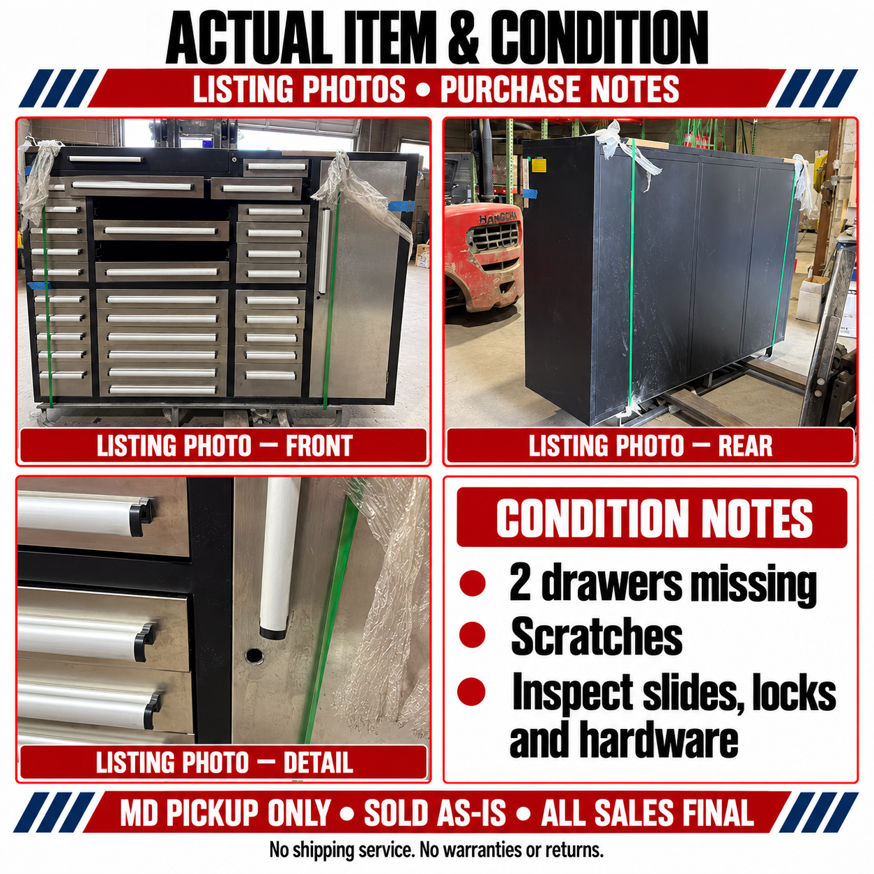 Unused 7ft Garage Storage Cabinet (35 Drawers & 1 Cabinet)