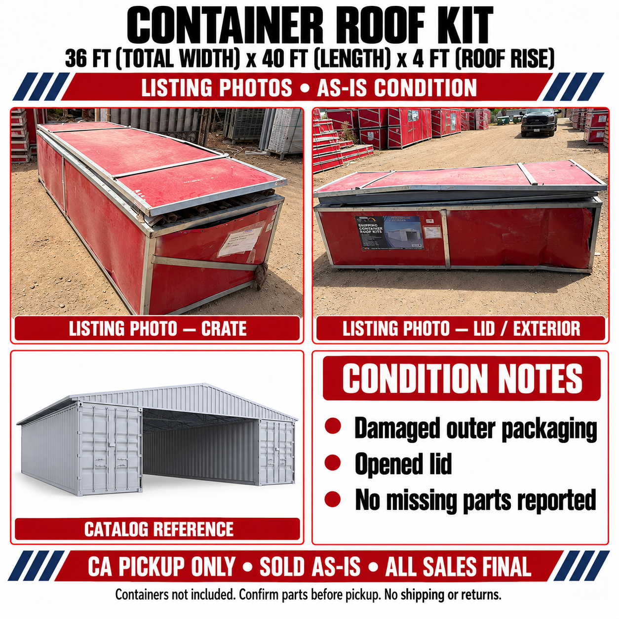 Unused W36'xL40'xH4' Steel Shipping Container Roof Kit