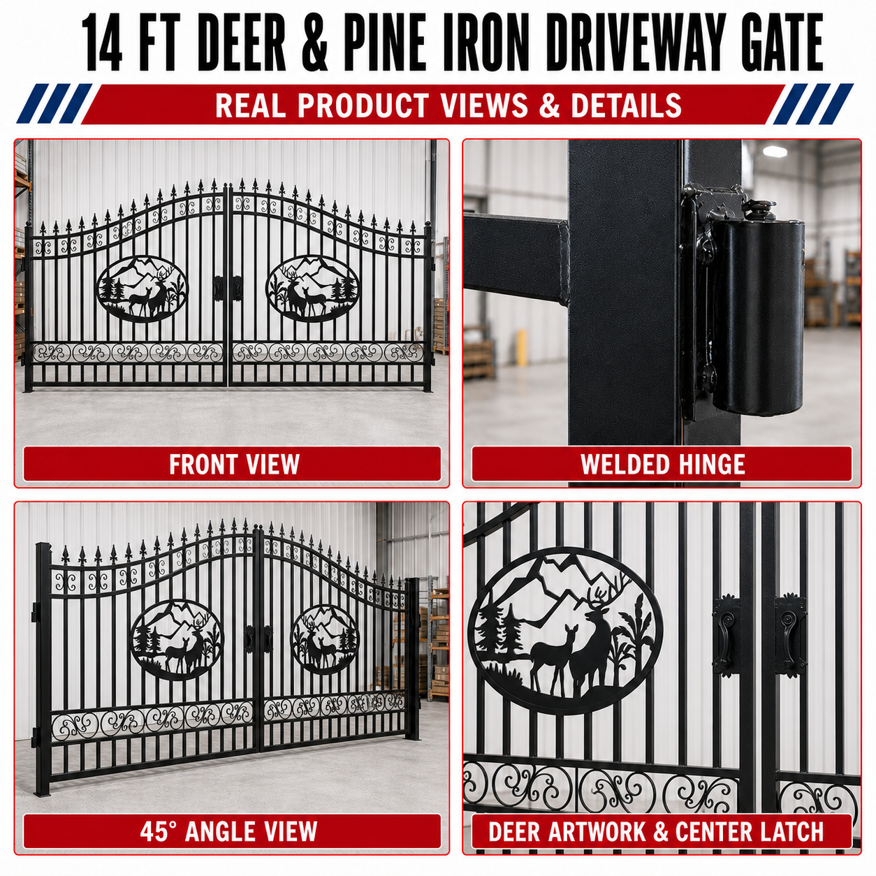 Unused Greatbear Iron Gate 14' - Deer & Pine (Deer Decor) - EPE foam (MSRP: $2,400)