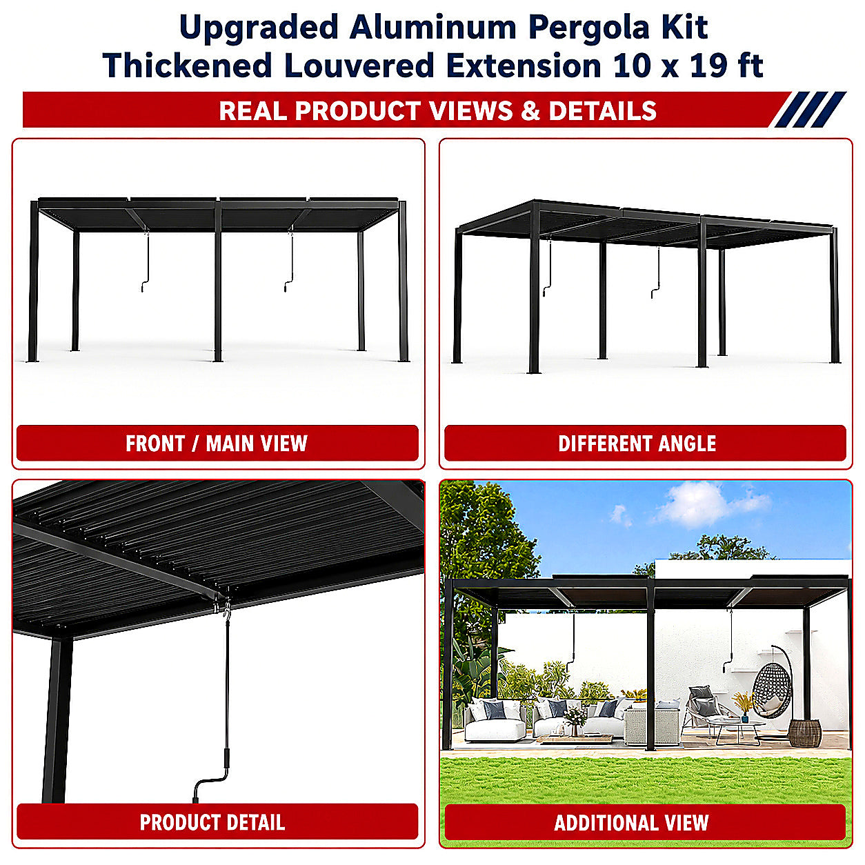 Unused Upgraded Aluminum Pergola Kit Thickened Louvered Extension 10 x 19 ft