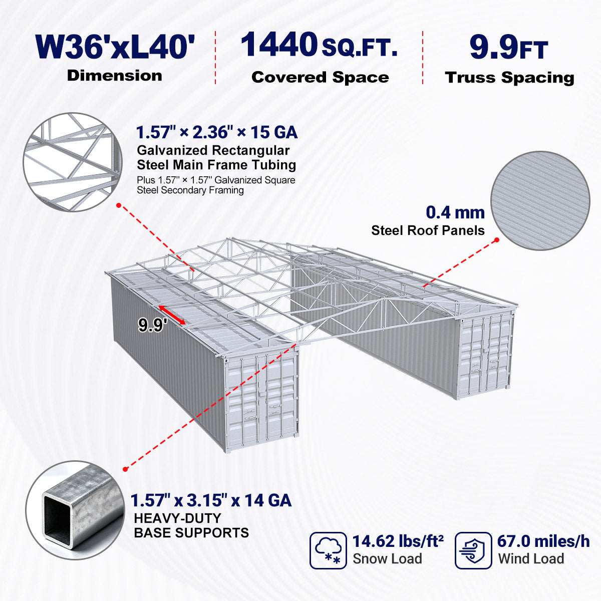 Unused W36'xL40'xH4' Steel Shipping Container Roof Kit