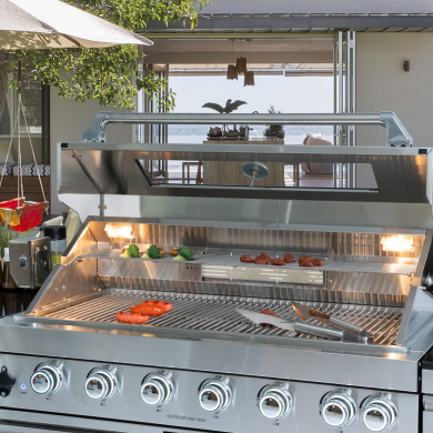 Unused 101" 6-Burner 85,000 BTU Outdoor Kitchen Island Grill with Storage Cabinets & Drawers