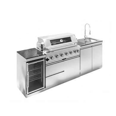 Unused 101" 6-Burner 85,000 BTU Outdoor Kitchen Island Grill with Storage Cabinets & Drawers