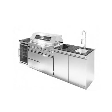 Unused 101" 6-Burner 85,000 BTU Outdoor Kitchen Island Grill with Storage Cabinets & Drawers