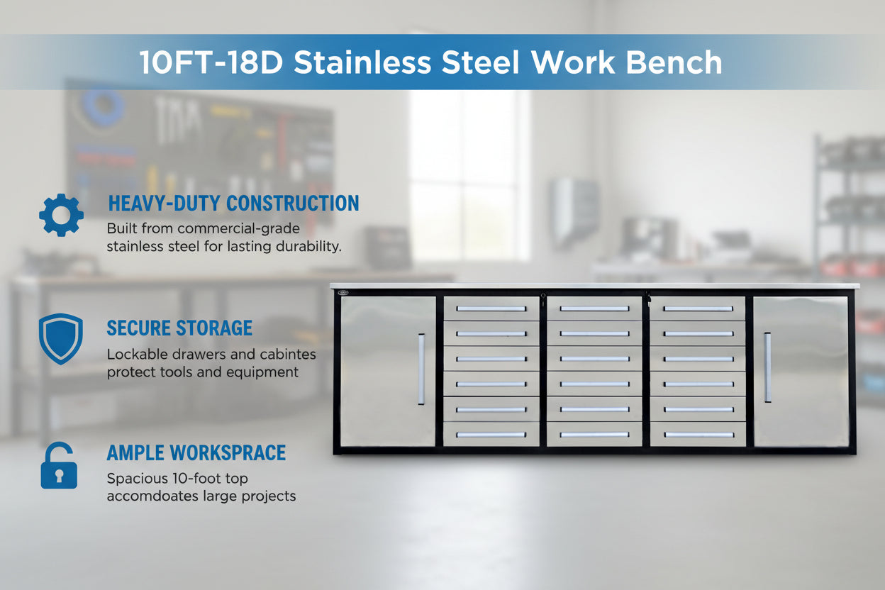 Unused Work Bench. 10FT-18D Stainless Steel (MSRP: $3,699)