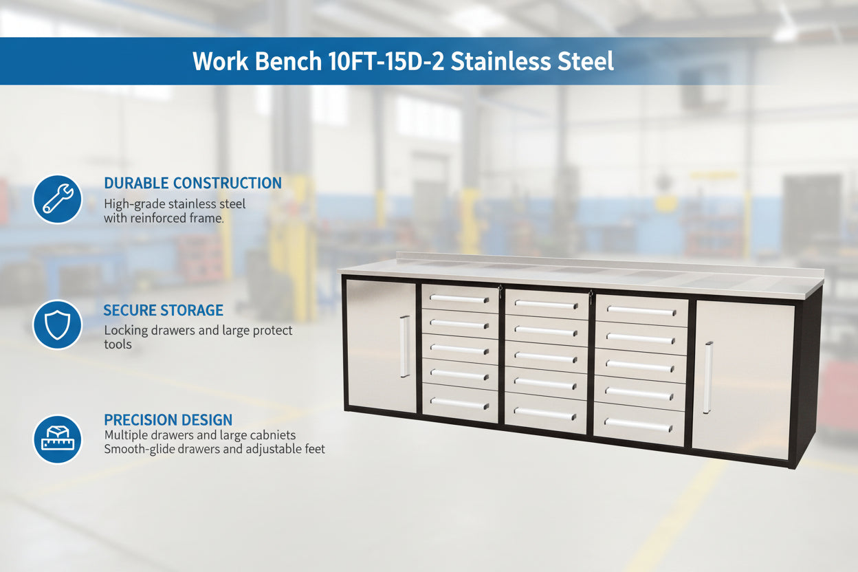 Unused Work Bench 10FT-15D-2 Stainless Steel (MSRP: $3,099)