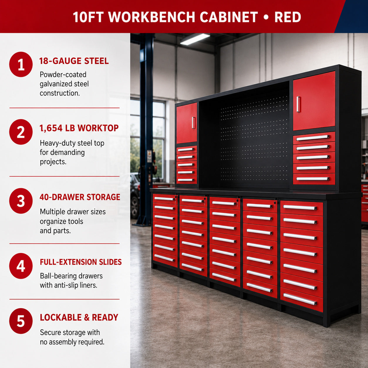 Unused Chery Industrial Work Bench H10ft-40D. Red (MSRP: $4,899)