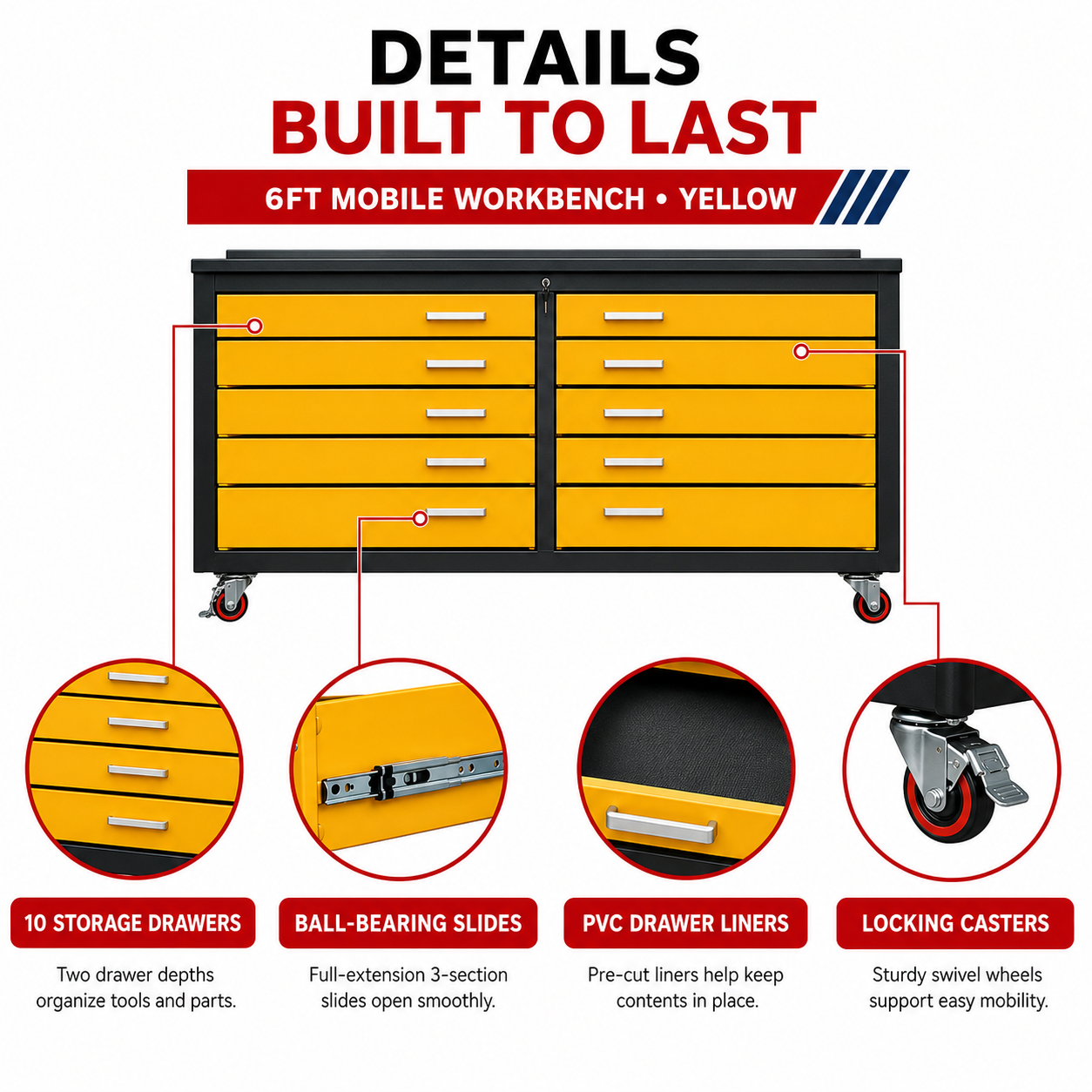 Unused 6ft Storage Cabinet with Workbench (10 Drawers)