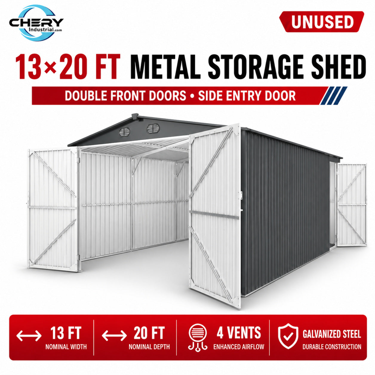 Unused Metal Storage Shed 13x20FT (MSRP: $2,299)