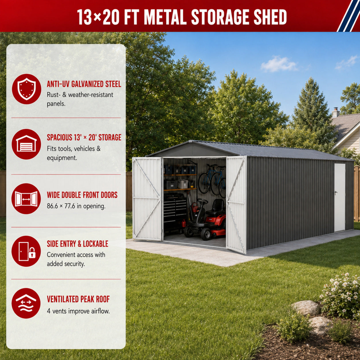 Unused Metal Storage Shed 13x20FT (MSRP: $2,299)