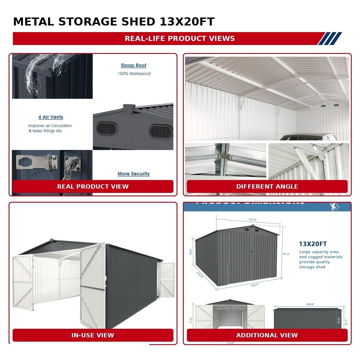 Unused Metal Storage Shed 13x20FT (MSRP: $2,299)