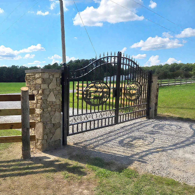 Unused Greatbear Iron Gate 14' - Deer & Pine (Deer Decor) - EPE foam (MSRP: $2,400)