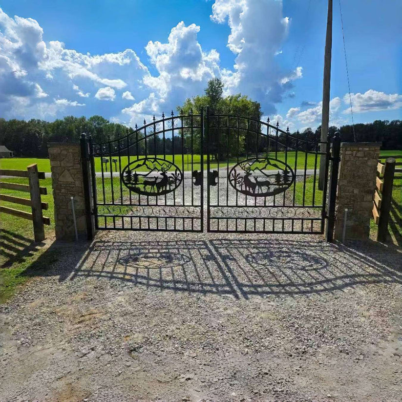 Unused Greatbear Iron Gate 14' - Deer & Pine (Deer Decor) - EPE foam (MSRP: $2,400)