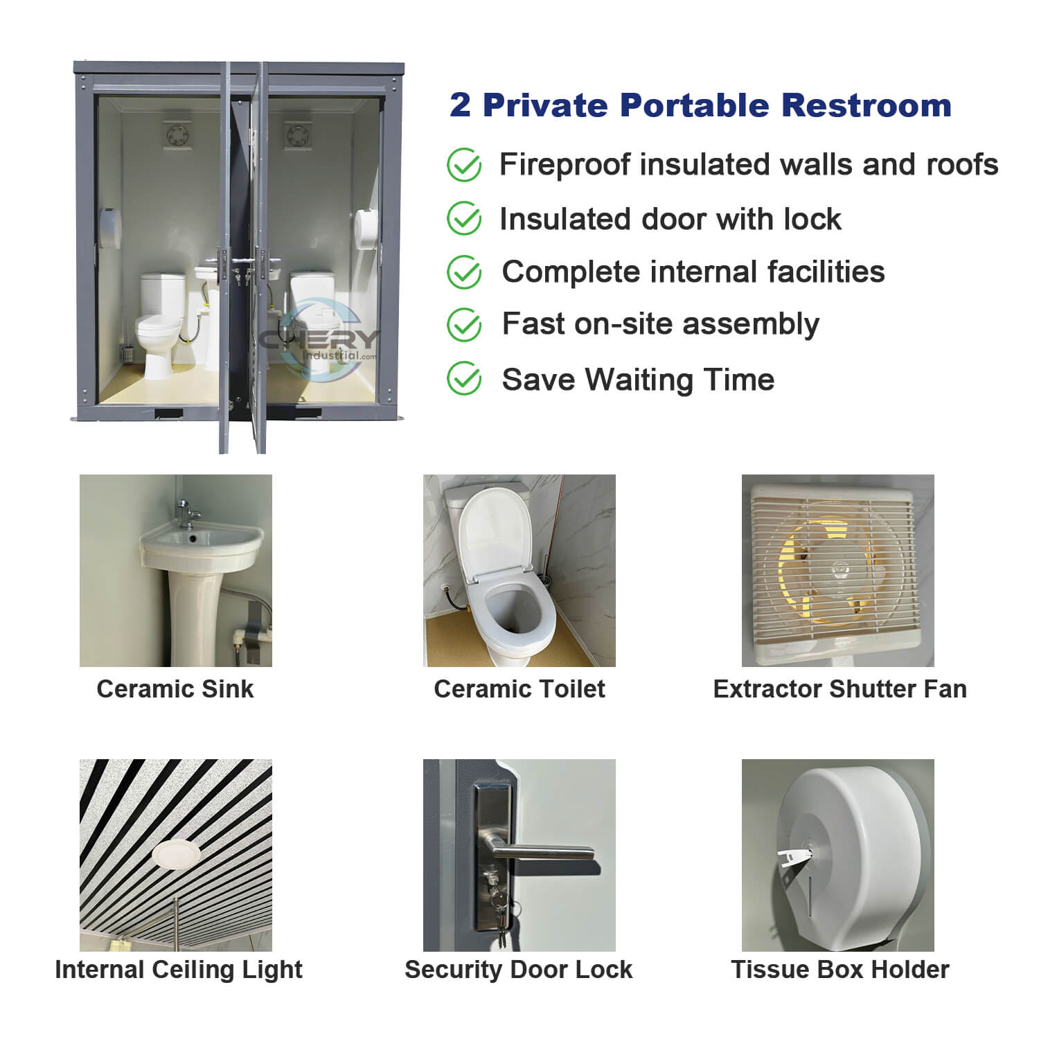 Bastone 2 Private Toilet Stalls Portable Restroom