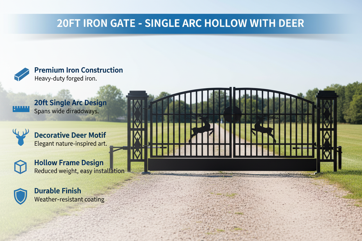 Unused Greatbear Iron gate 20' single arc hollow with Deer in the middle (MSRP: $3,199)