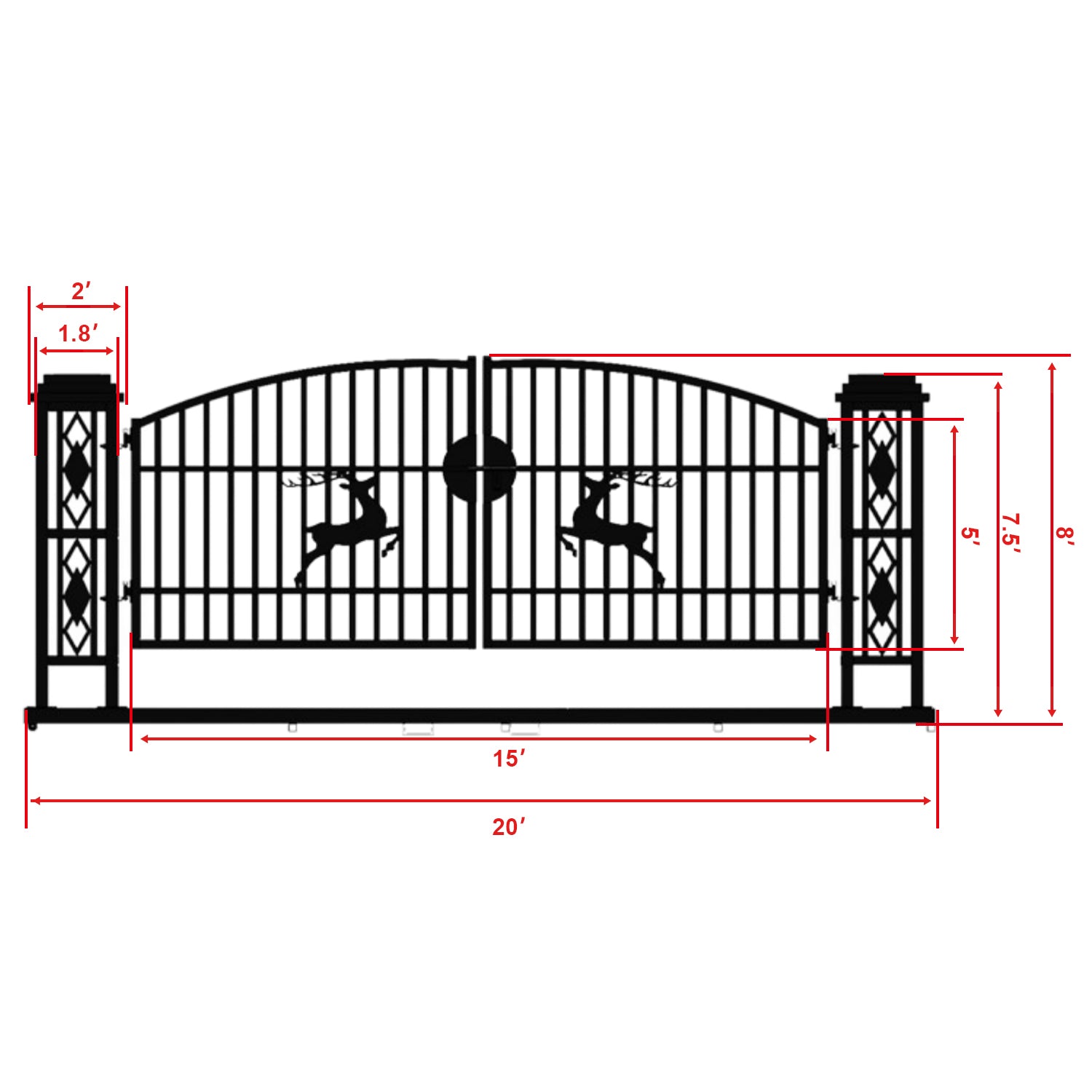 Unused Greatbear Iron gate 20' single arc hollow with Deer in the middle (MSRP: $3,199)