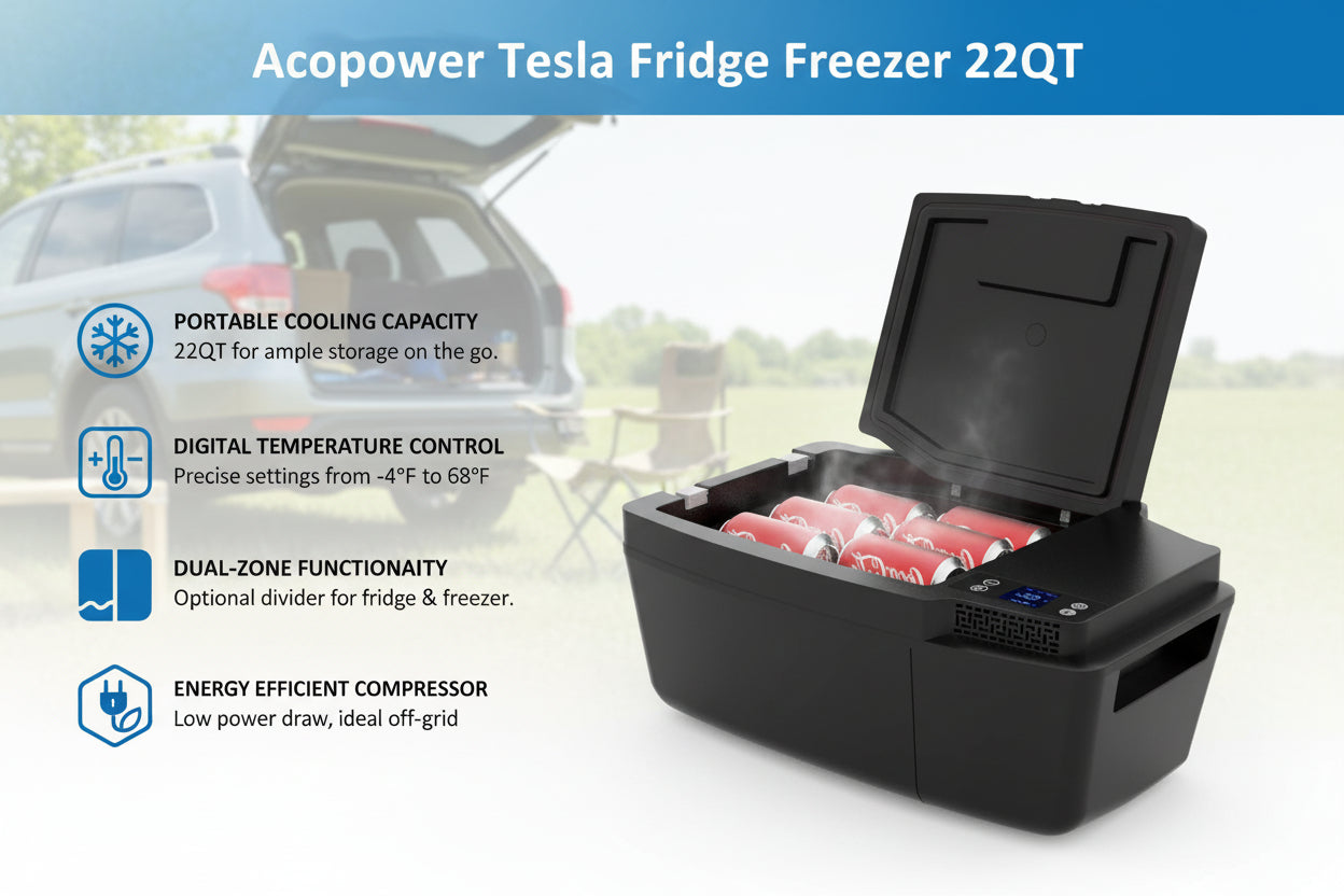 Unused Acopower Tesla Fridge Freezer 22QT (MSRP: $599)