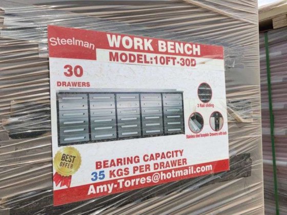 Unused Chery Industrial Work Bench. 10ft-30D Stainless Steel (MSRP: $3899)