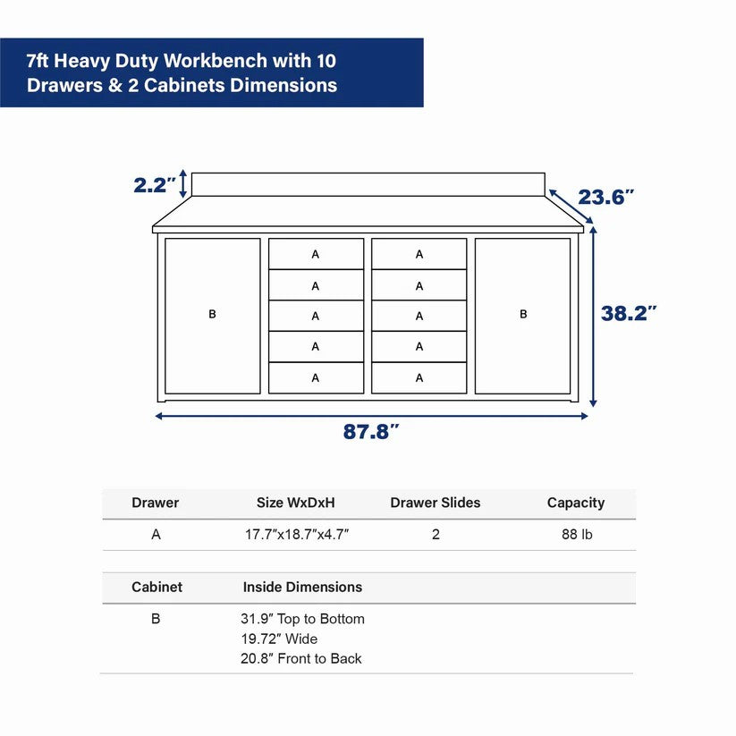 Work Bench 7FT-10D-2 Stainless Steel