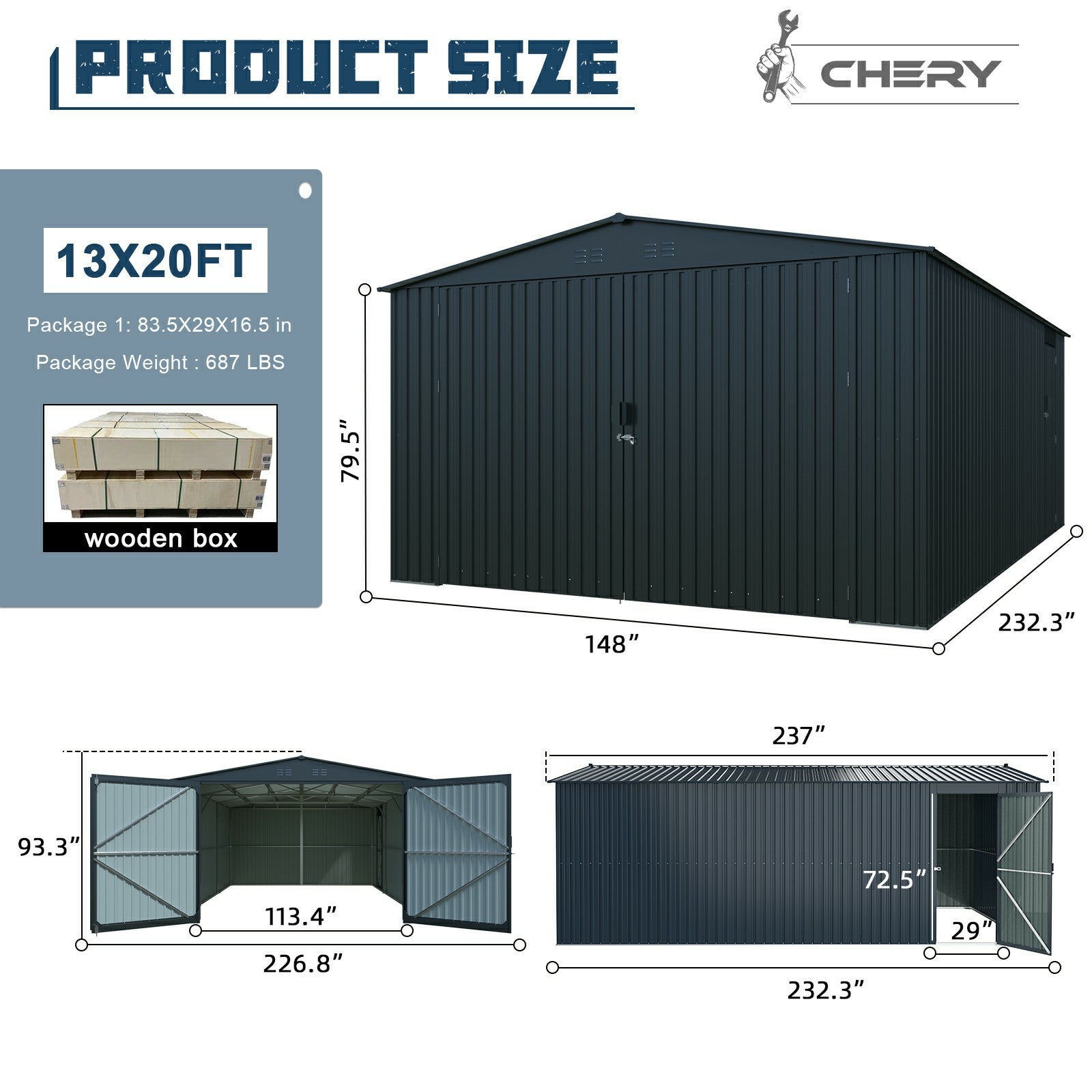 Heavy-Duty Car Garage shed 20x13ft