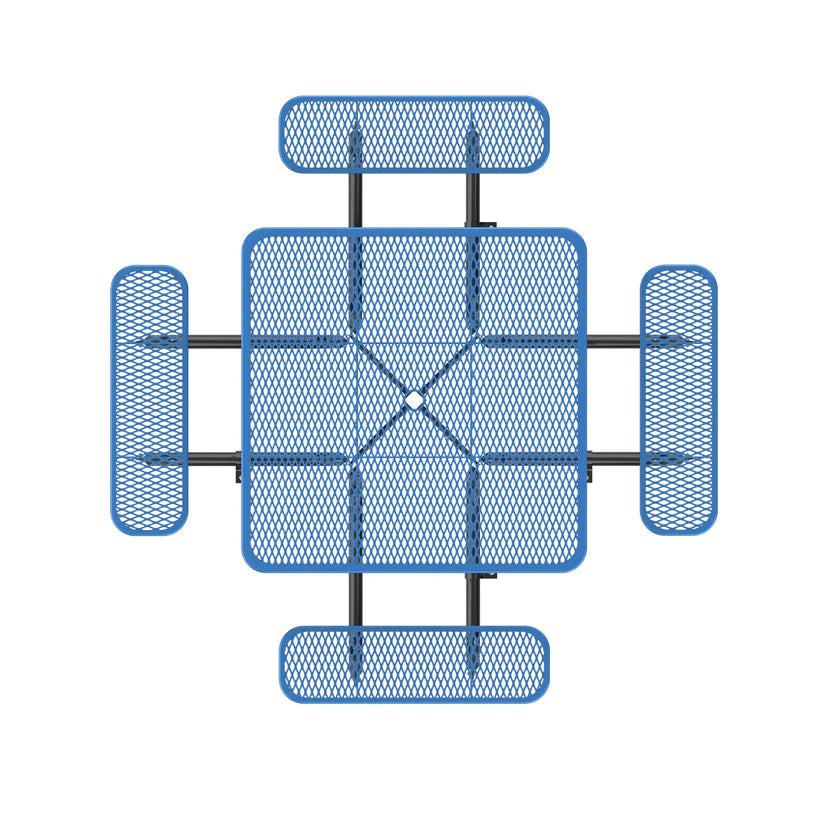 Unused Expanded metal square picnic table with umbrella hole Blue Box 3 (MSRP: $799)