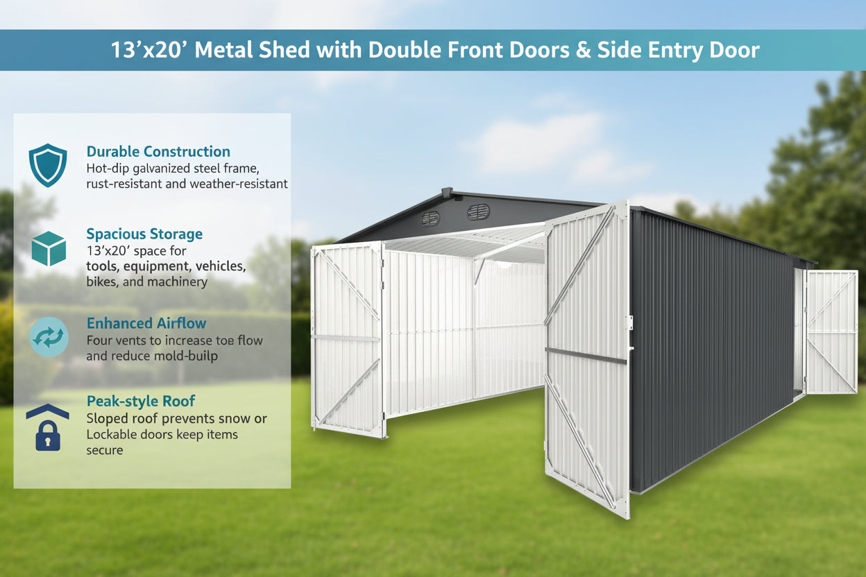 Unused Metal Storage Shed 13x20FT (MSRP: $2,299)