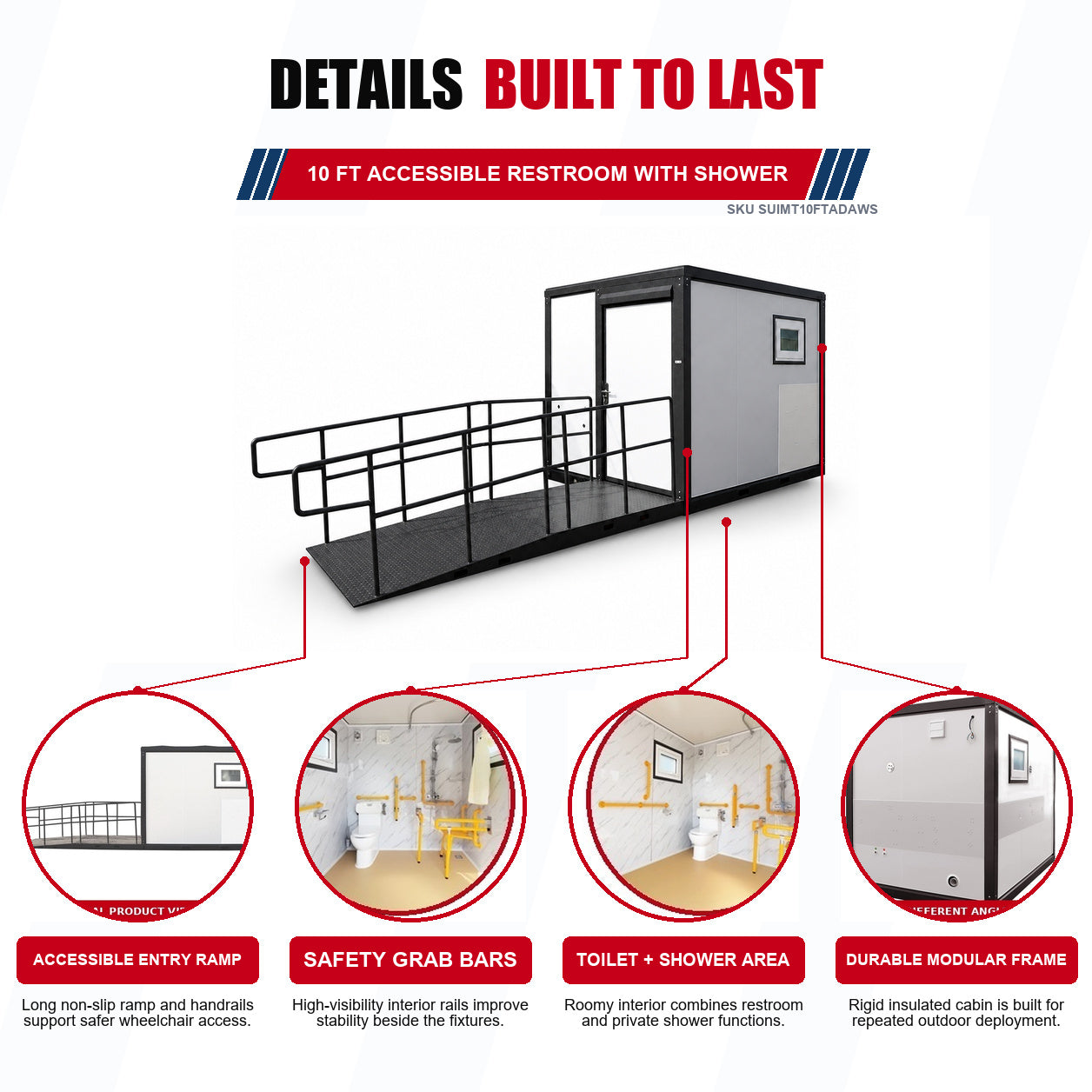 Unused Bastone 10ft 110V Portable Disabled Toilets with shower (MSRP: $10,500)
