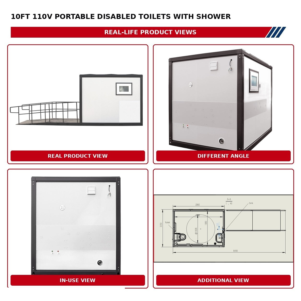 Unused Bastone 10ft 110V Portable Disabled Toilets with shower (MSRP: $10,500)