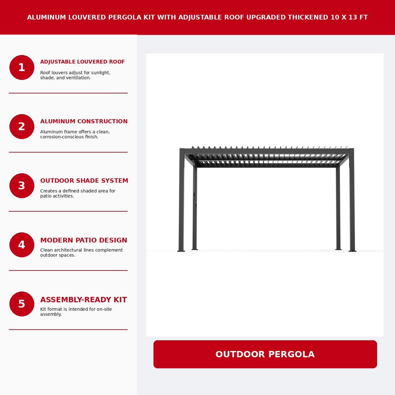 Unused Aluminum Louvered Pergola Kit with Adjustable Roof Upgraded Thickened 10 x 13 ft (MSRP: $2,599)