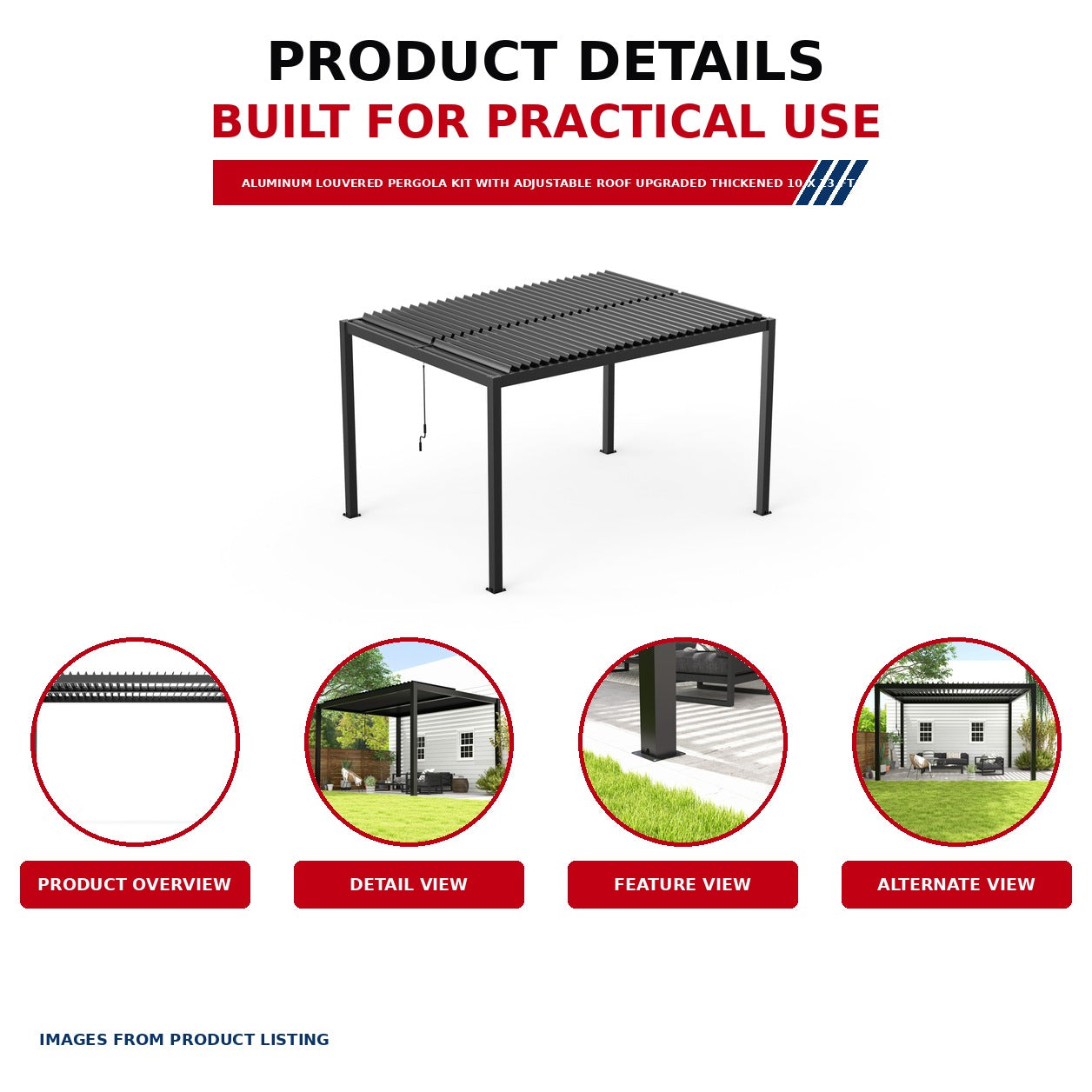 Unused Aluminum Louvered Pergola Kit with Adjustable Roof Upgraded Thickened 10 x 13 ft (MSRP: $2,599)